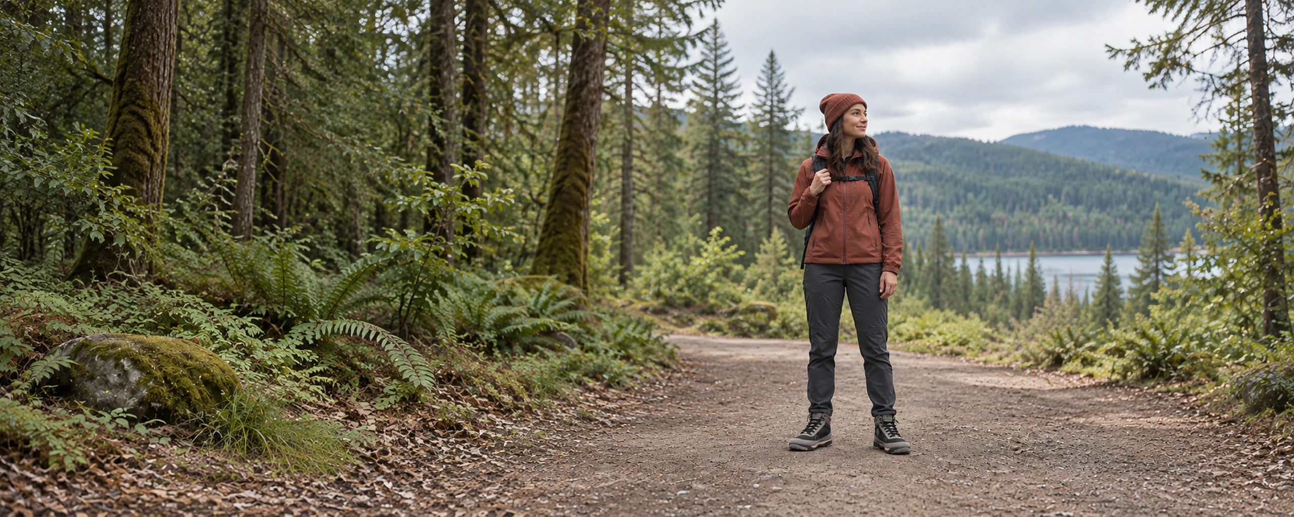Hiker wearing ZL9101 Grey boots on a forest path