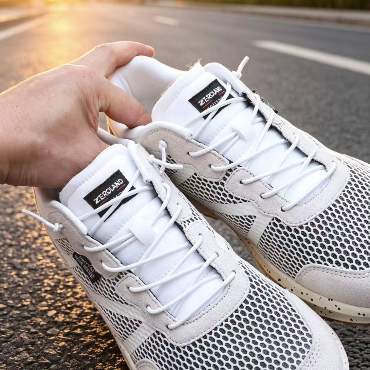Cushioned Mesh Running Shoes — White