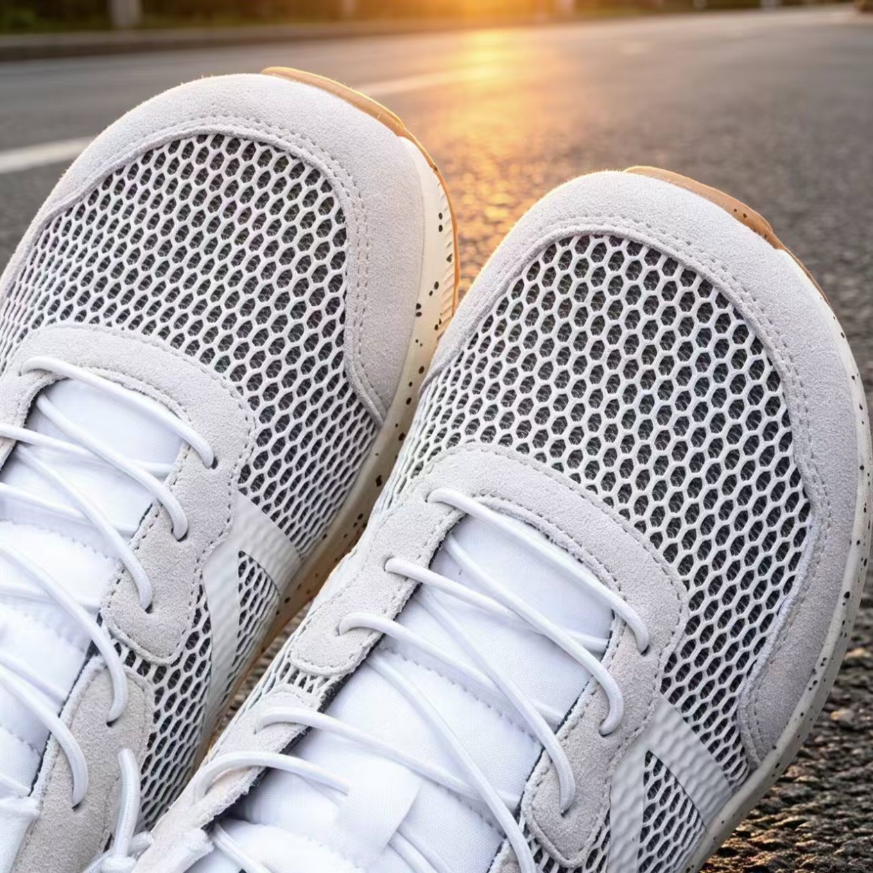 Cushioned Mesh Running Shoes — White