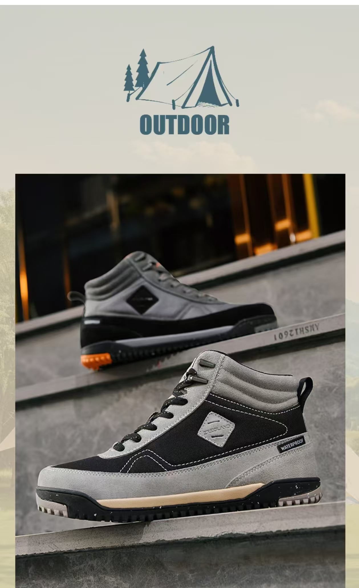 Mid-Cut Hiking Boots — Grey